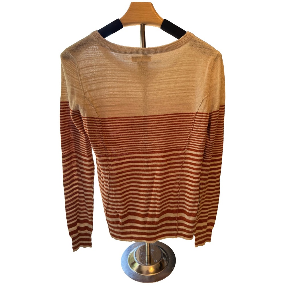 Lucky Brand Womens Striped Long Sleeve Crew Neck Sweater Cream Rust Orange Small - Picture 8 of 8